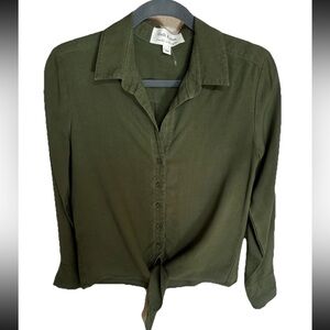 Cloth & Stone Olive Tie-Front Button-Up Shirt XS